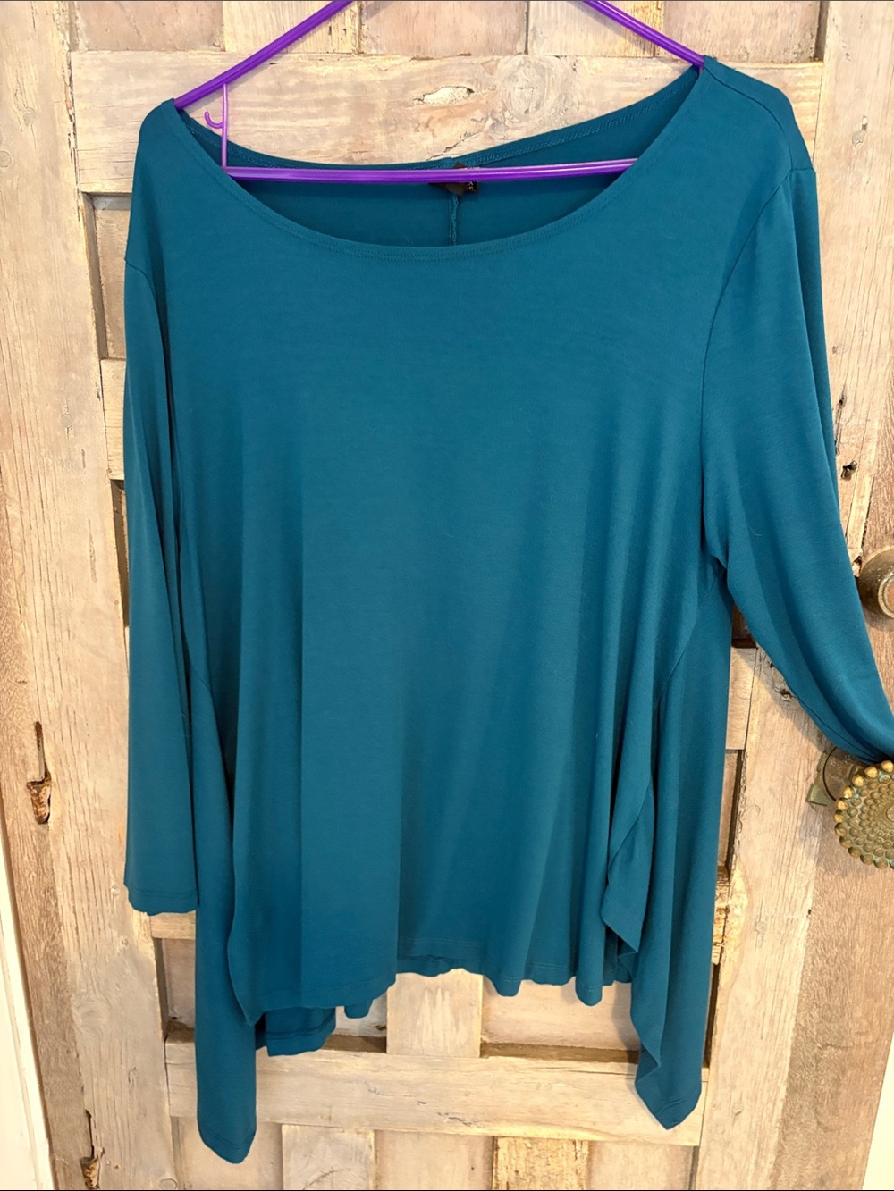 Lisa Bayne Women’s Teal Scoop Neck Swing Top L long sleeve.